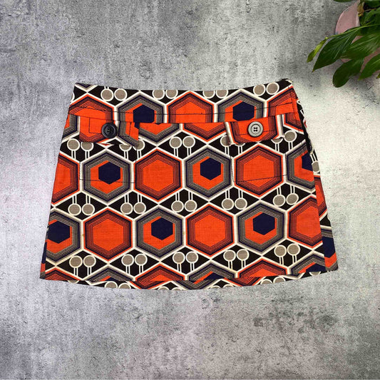 70's style patterned mini skirt - S