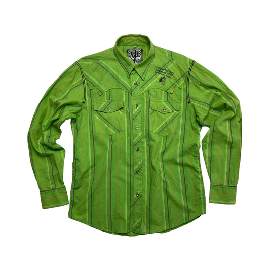 Bygen Green Lion Striped Shirt L