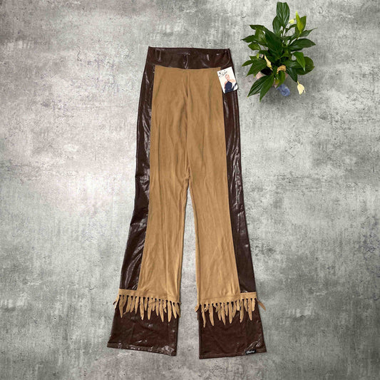 Feeling deadstock brown flared pants with fringe - S