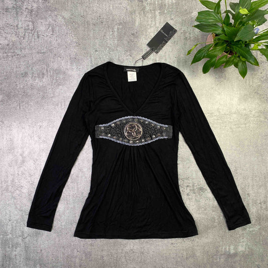 Nana Baila Paris Deadstock Black Viscose long sleeve top - S