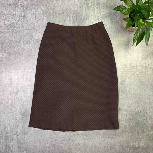 Y2K brown striped midi skirt - uk 12