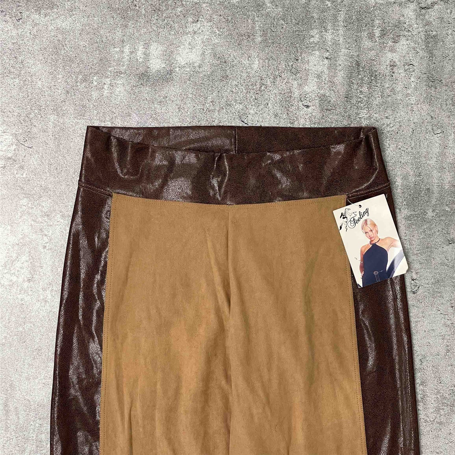 Feeling deadstock brown flared pants with fringe - S