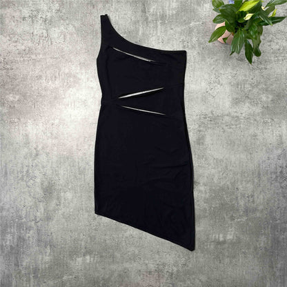 Feeling black asymetrical cut out bodycon dress - S