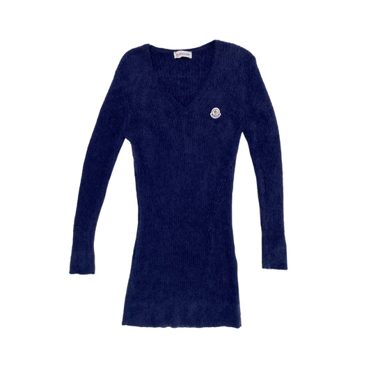 Moncler fluffy knitted navy dress M