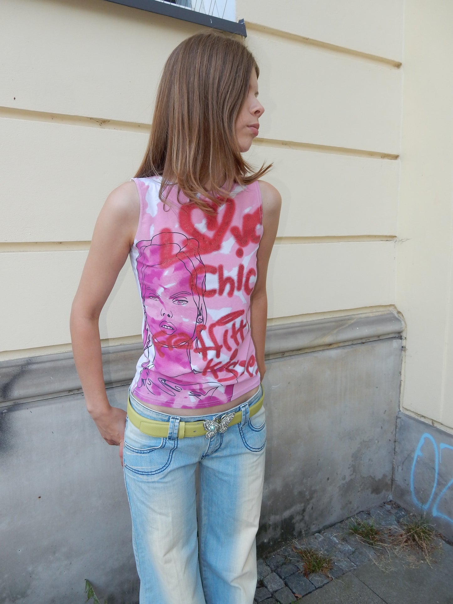 Chic Y2K vintage pink printed top - S/M