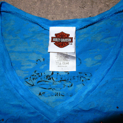 Harley Davidson blue v-neck t-shirt - L