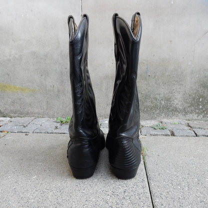 Vintage Black Leather High Knee Cowboy Boots - EU 43/44