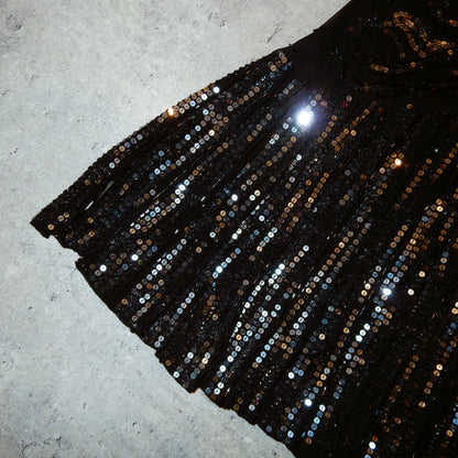 French Designer Vintage Avant Garde Black Silk Sequin Dress - M