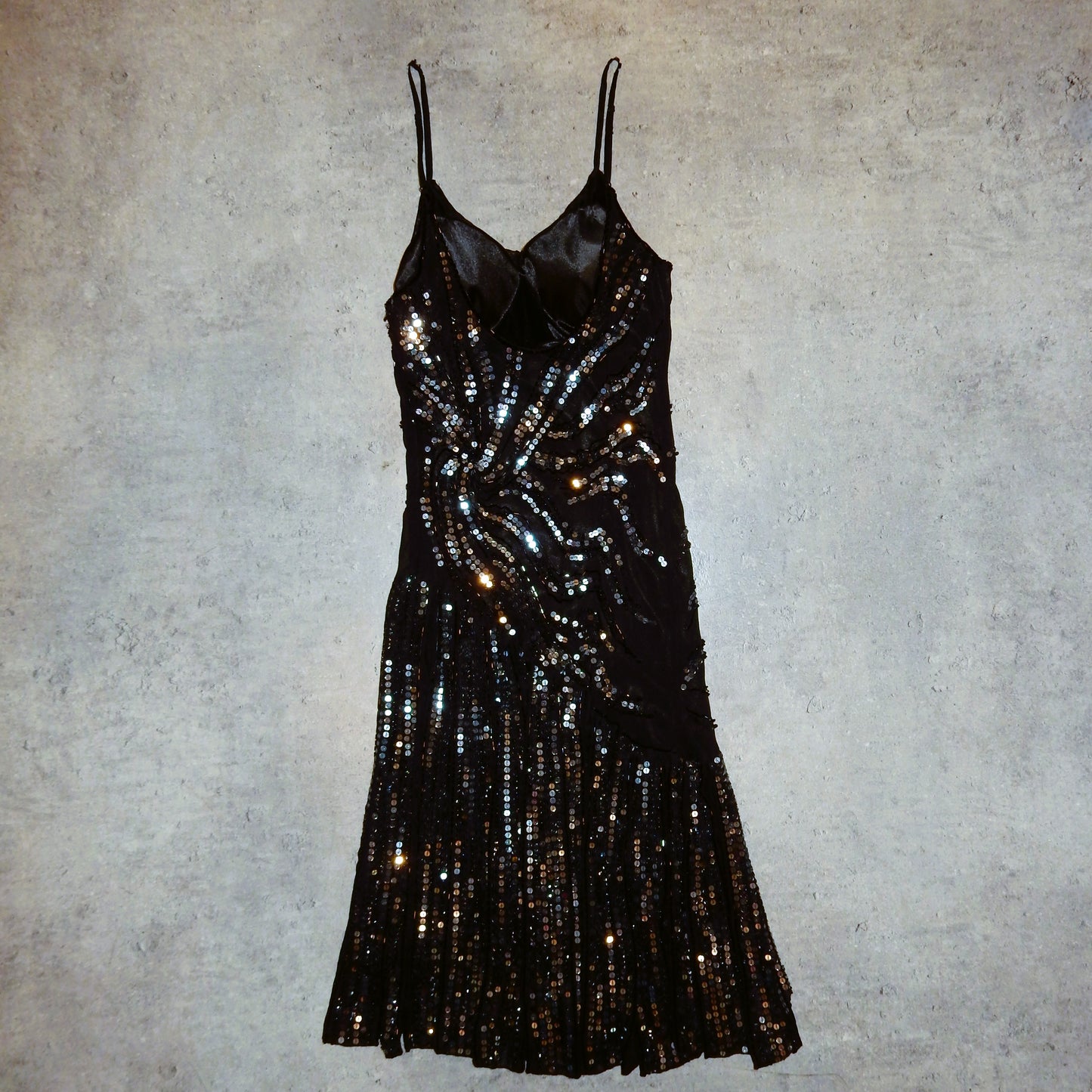 French Designer Vintage Avant Garde Black Silk Sequin Dress - M