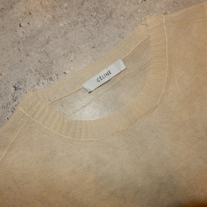 Celine Sheer Mesh Tan And Blue Long Sleeve Top Blouse - M