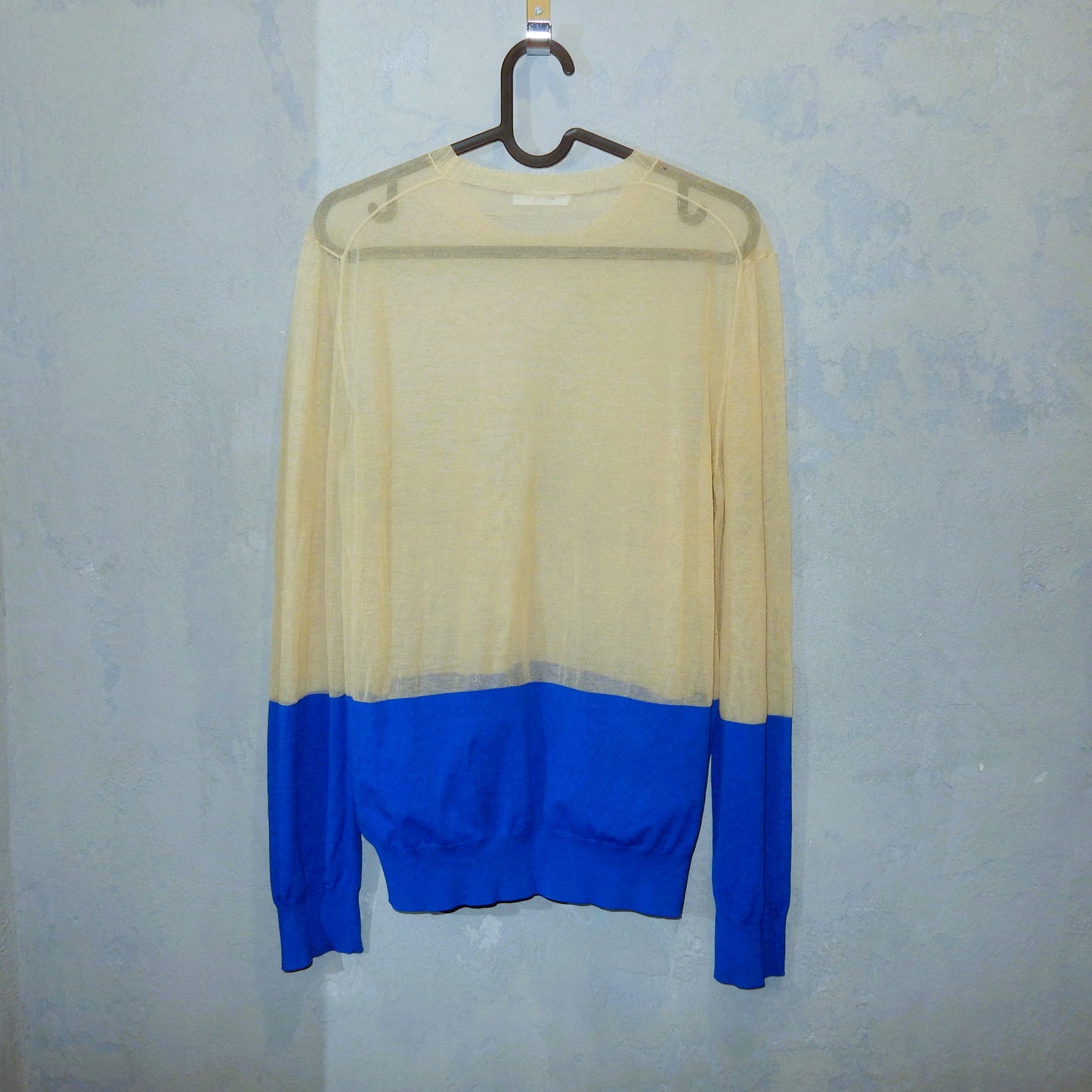 Celine Sheer Mesh Tan And Blue Long Sleeve Top Blouse - M