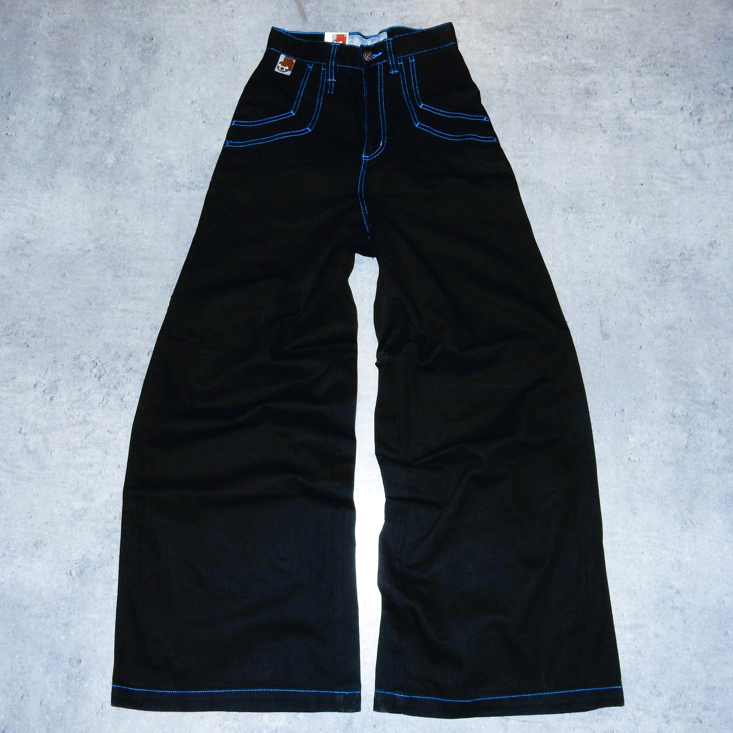 Stuka black baggy jeans blue stitching swag y2k rap - 26