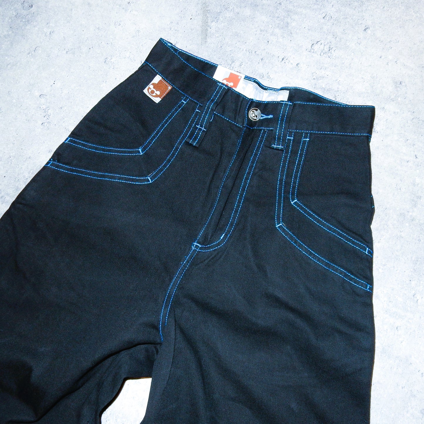 Stuka black baggy jeans blue stitching swag y2k rap - 26