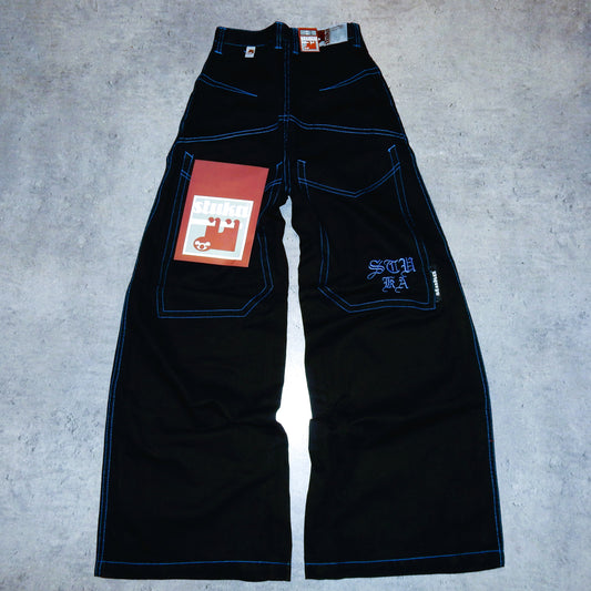 Stuka black baggy jeans blue stitching swag y2k rap - 26