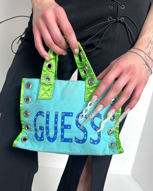 Y2K Blue and Green Mini Guess Pursue Tote Bag