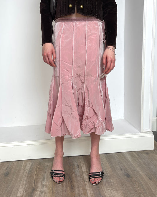 Rinascimento pink taffeta assymetrical midi skirt - S/M