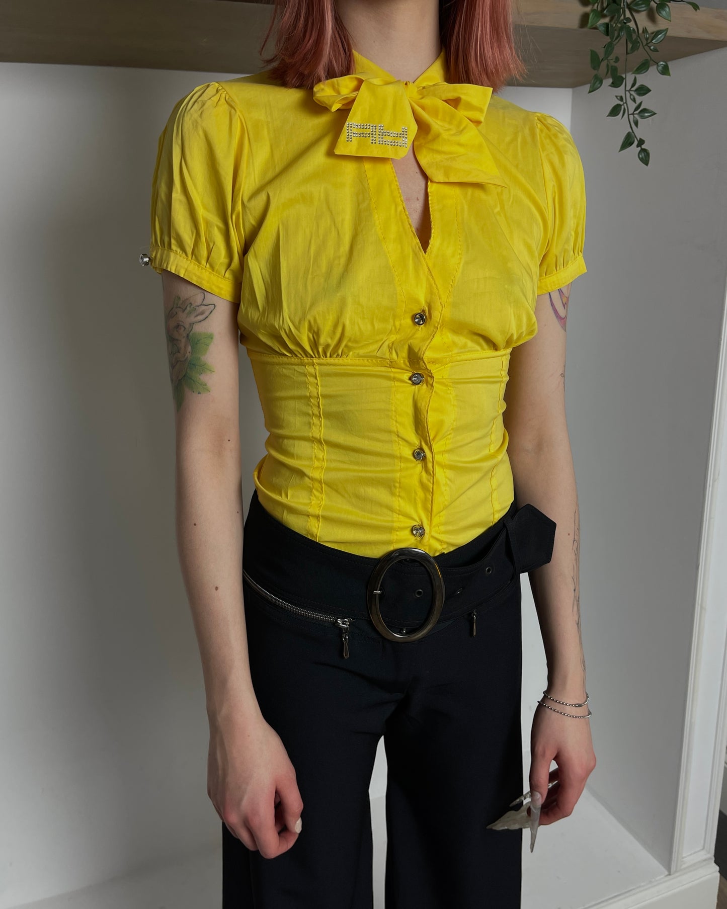 Artigli Y2K Deadstock Yellow Bow Blouse - XS/S