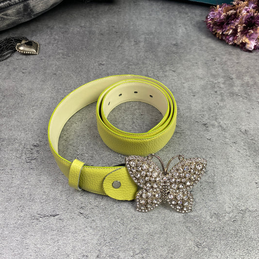 Y2K Butterfly Lime Green Real Leather Belt