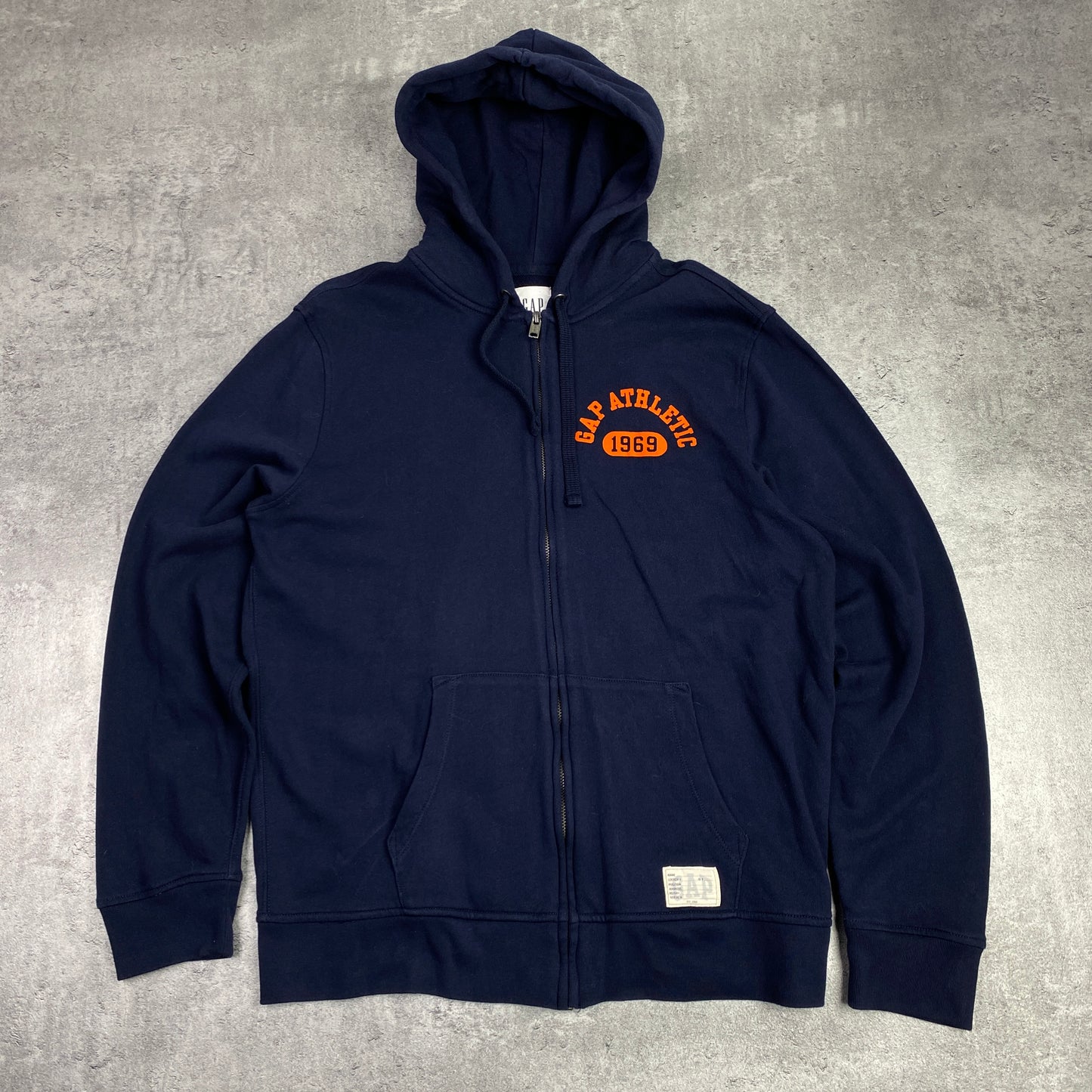 Gap Athletic Dept navy zip-up hoodie with print on the back - M