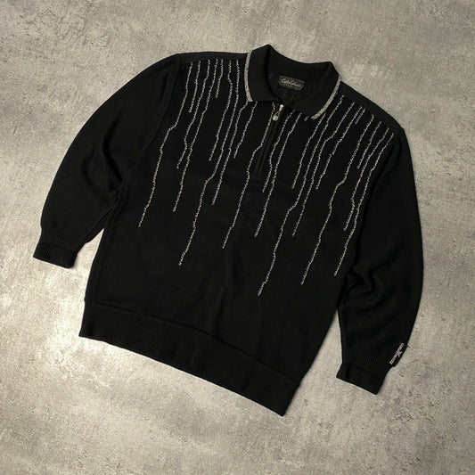 Carlo Colucci Personality  black Vintage Neck Zip Sweater Jumper - M/L