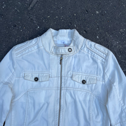 Keyo y2k deadstock white cotton biker jacket - S