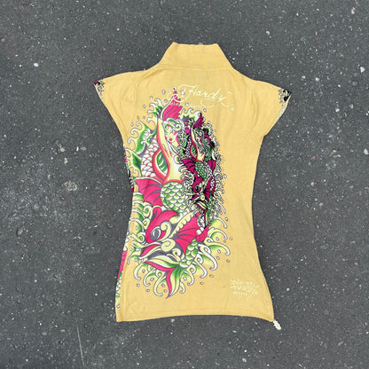 Vintage Ed Hardy v-neck yellow mermaid dress - L