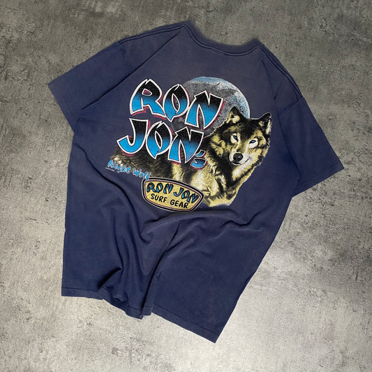 Ron Jon Wolf washed navy pocket t-shirt - L
