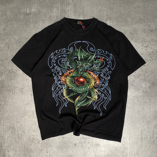 Hot Rock Dragon tribal washed black t-shirt - XL