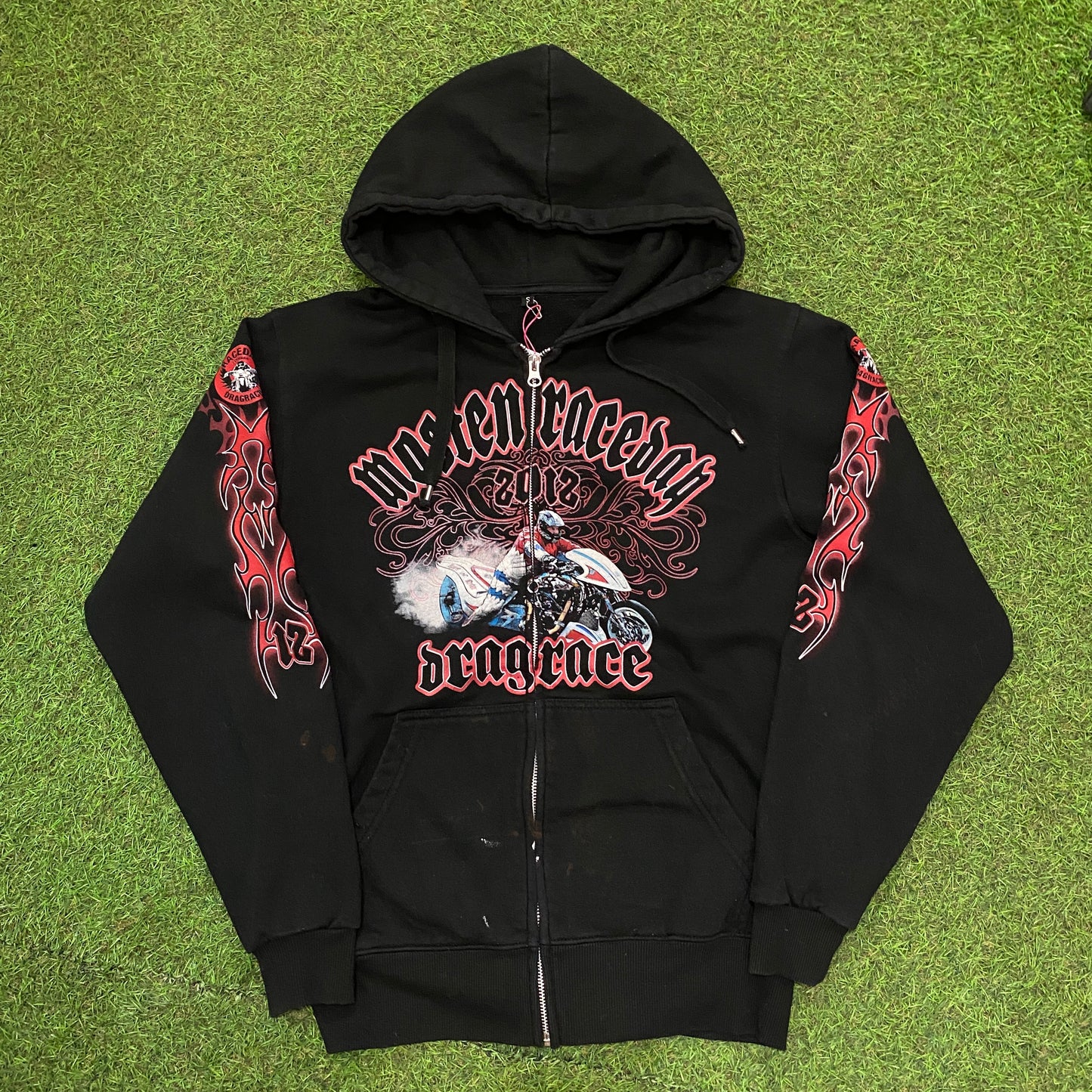 Drag Racing thrashed black hoodie - S