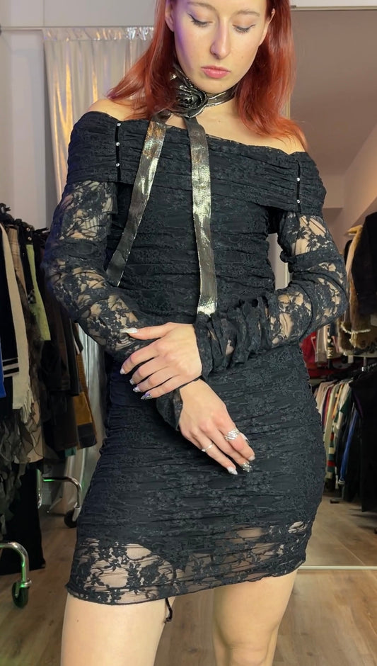 Exex deadstock black lace mini dress - S
