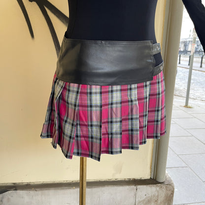 Punch Punk Black Cold Shoulder Top with Plaid Skirt Dress - S