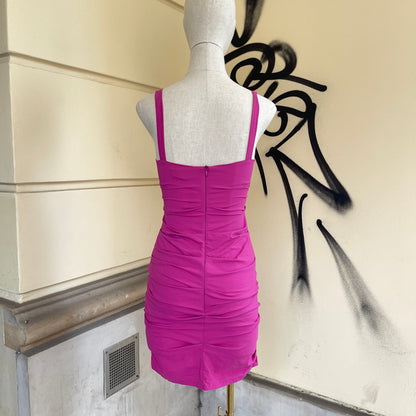 Nana Baila Magenta Ruched V-neck Dress - S