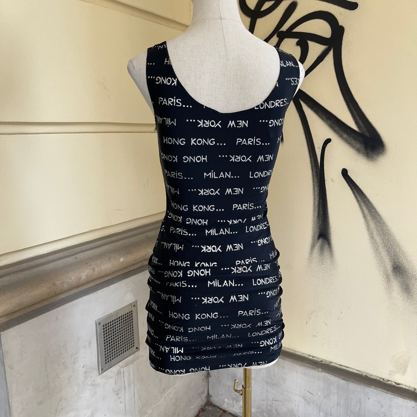 Black Text Print Bodycon Dress - S/M