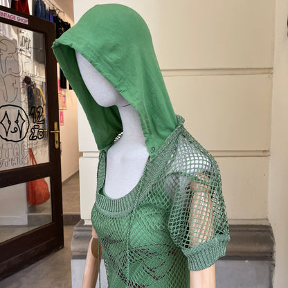 Green Hooded Two Pieces Mesh Dress - S/M