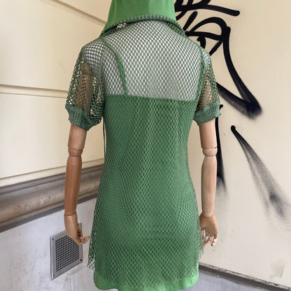 Green Hooded Two Pieces Mesh Dress - S/M