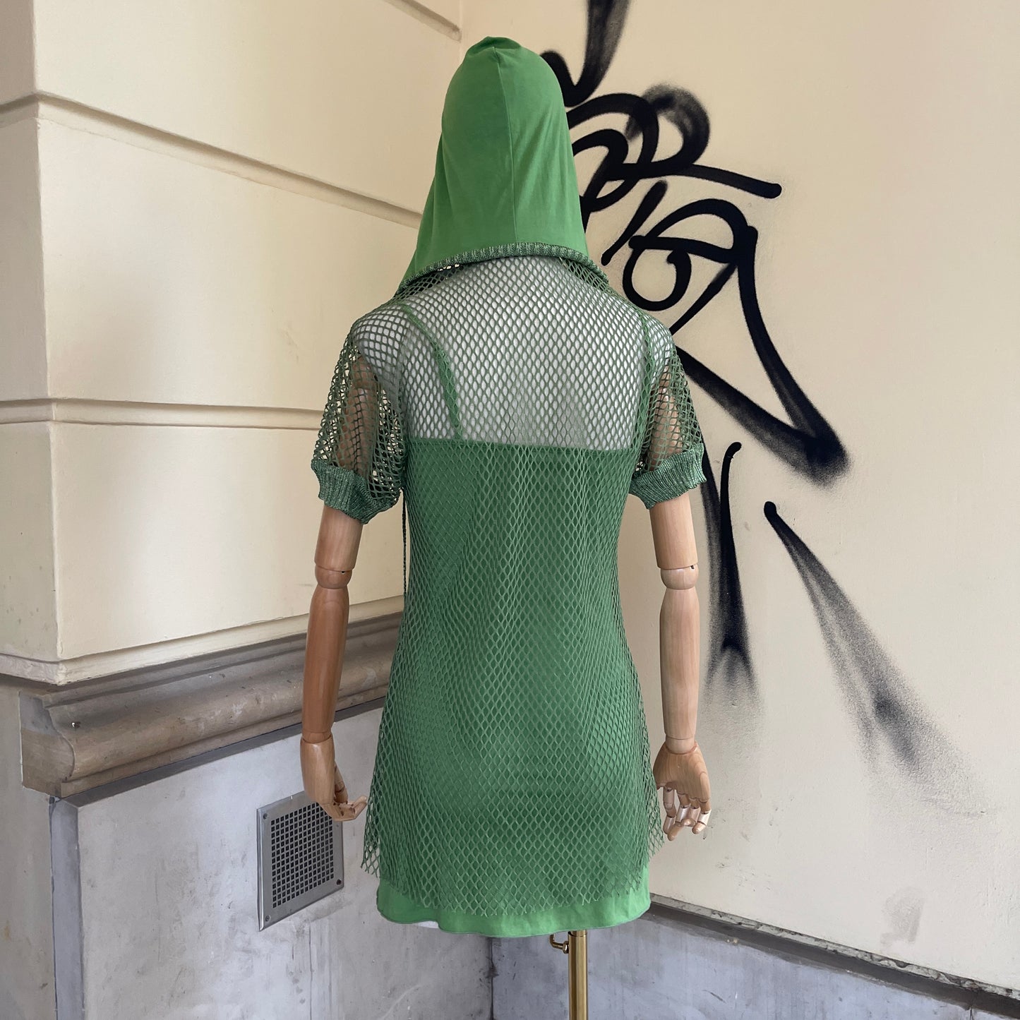 Green Hooded Two Pieces Mesh Dress - S/M