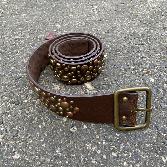 Vintage Brown Guenine Leather Metal Studded Belt