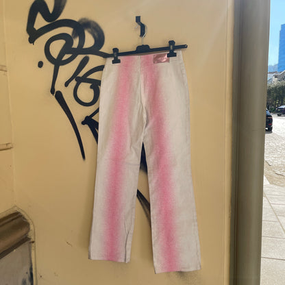 Y2K vintage white capris with pink brocade splash - 38/M