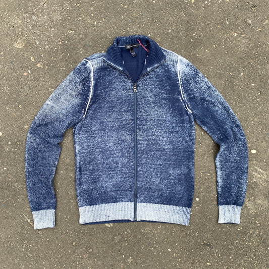 Slim zip-up washed blue sweater avant garde - S