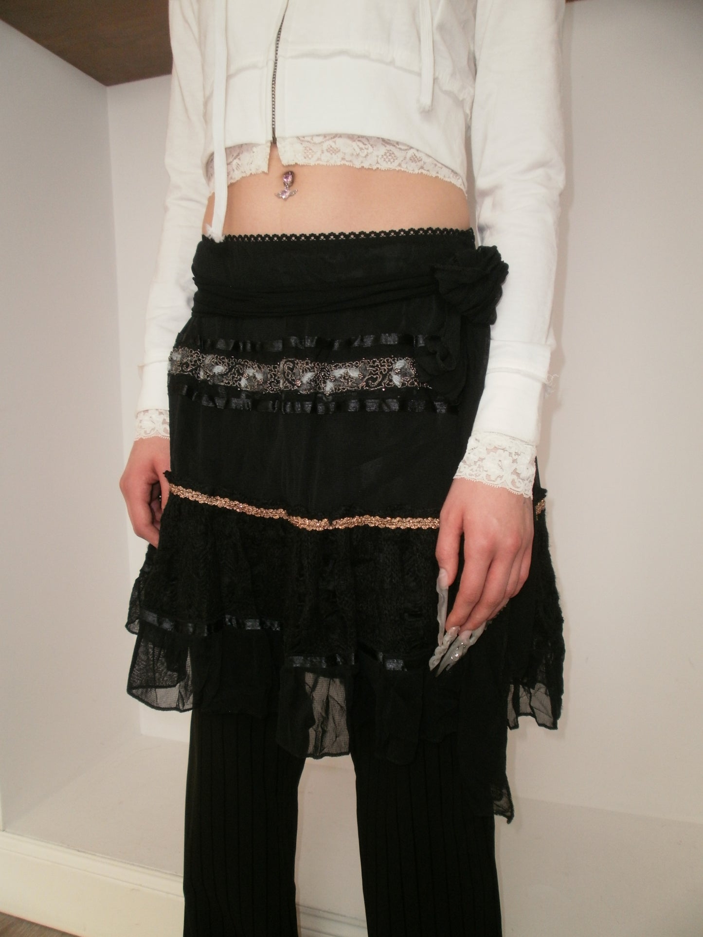 Rinascimento y2k vinatge chiffon black skirt - XS/S