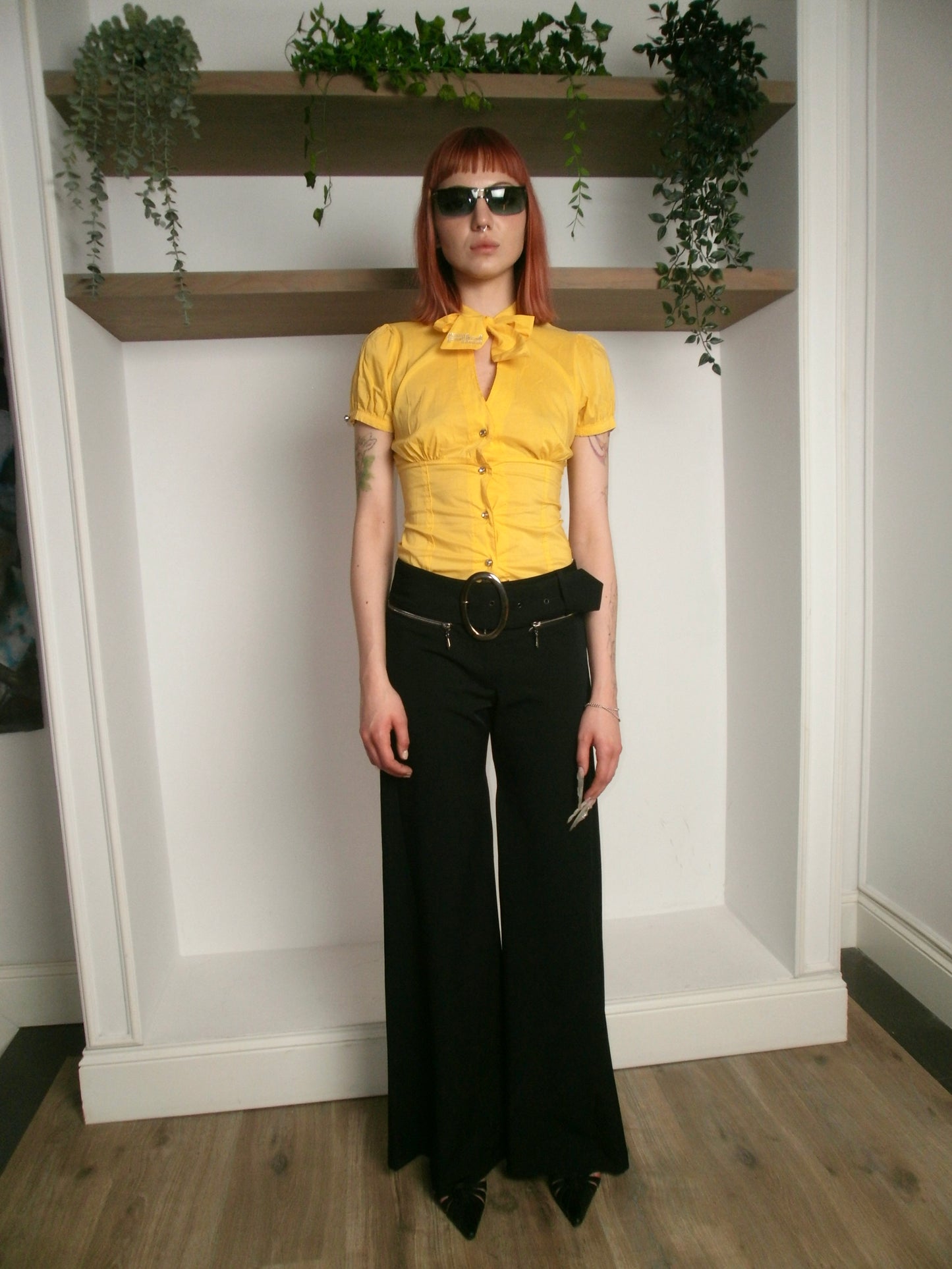 Artigli Y2K Deadstock Yellow Bow Blouse - XS/S